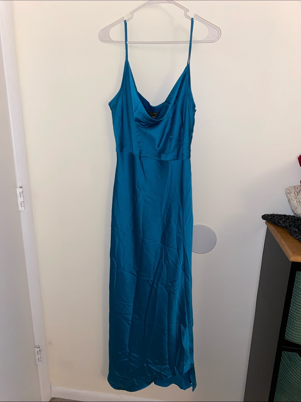 Cowl Neck Maxi Slip Dress in Teal